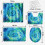 Ensemble rideau de douche bohème bleu turquoise aquarelle 4 pièces 2
