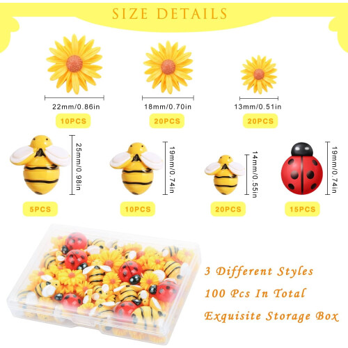 Resin Bees Daisies Ladybugs Flatback Embellishments 100 pcs 1