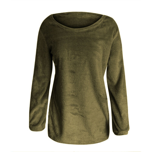 Women's fuzzy jumper sweater solid color long sleeve round 2