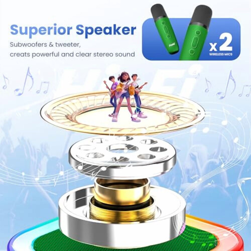 Mini Karaoke Machine Portable Bluetooth Speaker with 2 1