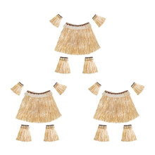 3X Gonna un Maniche Lunghe nel Erba Hawaiana Braccio Elastico Piedi Copertura Copertura Gonna nel Erba Hula Costume da Ballo Spiaggia Vacanze Estive