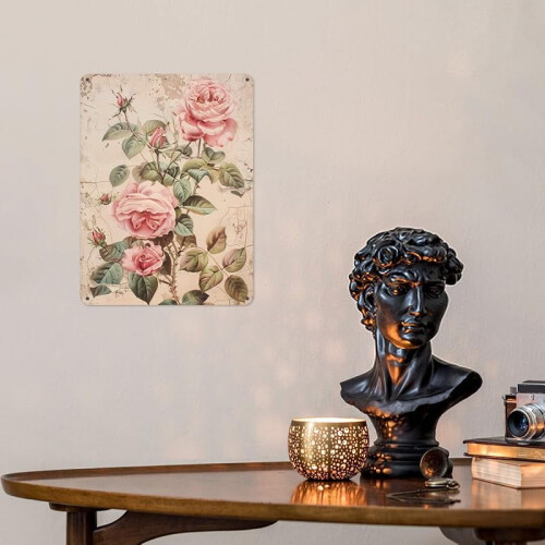 Placa de metal vintage com estampa de rosa, 30x45cm (12x18 polegadas) 2
