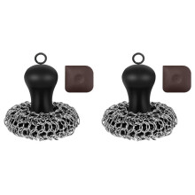 2X Scrubber per Cotta di Maglia per Pulizia nel Ghisa, Spazzola per Scrubber nel Ghisa con Impugnatura Migliorata 316 Scrubber per Cotta di Maglia