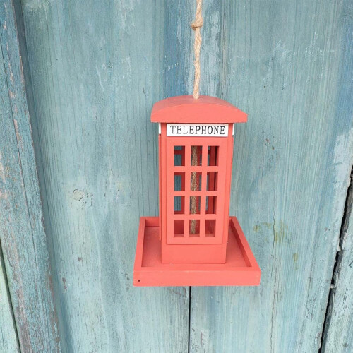 Vogelvoeder - Rode Telefooncel Houten Vogelhuis 2
