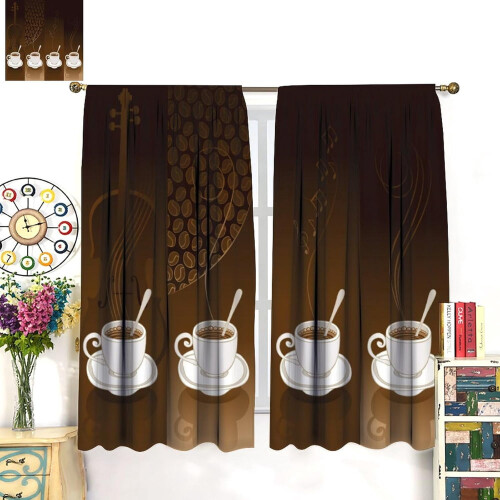 Vintage Brown Coffee Theme Kitchen Curtains Rod Pocket 2 2