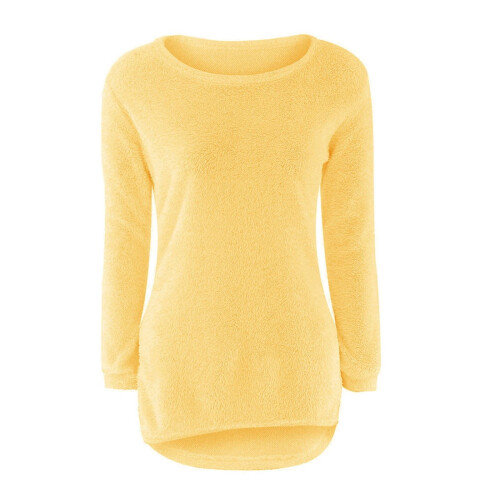 Women's Fuzzy Jumper Sweater Solid Color Long Sleeve 2