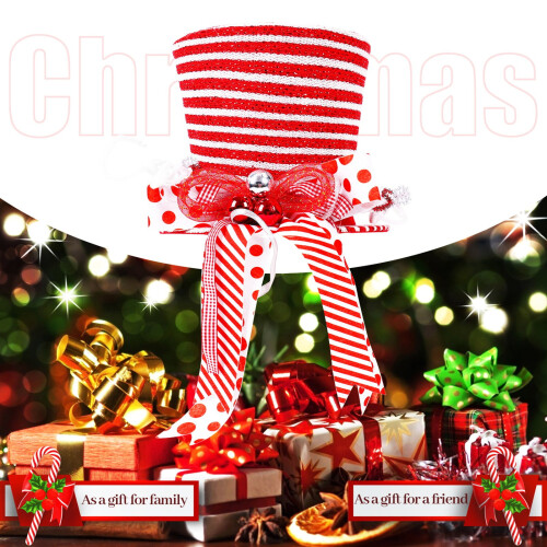 Christmas tree topper hat with bow red white striped 1 piece 1