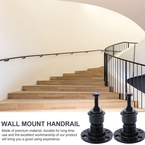 Pipe Handrail Bracket Black Iron 2 Pieces 2