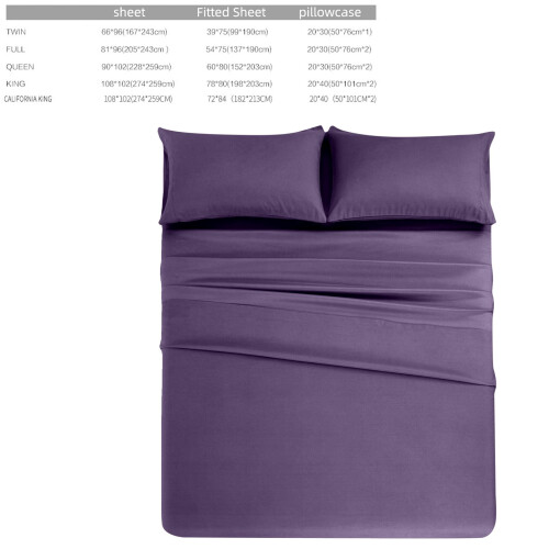 Bedding Set Purple Polyester 4-Piece Full Size 2