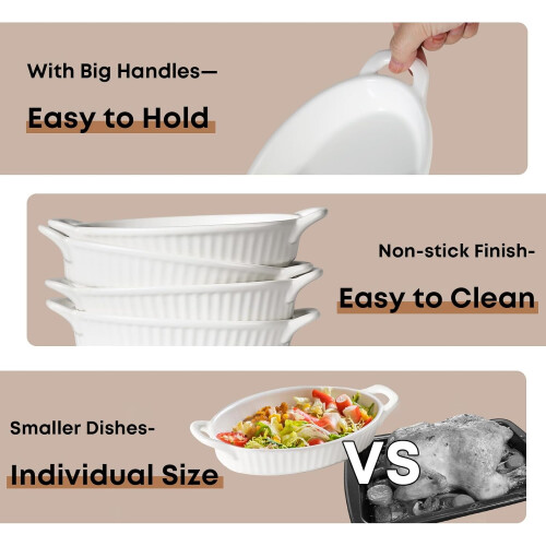 Ceramic baking dish white 9-inch with handles set of 6 2