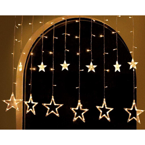 Warm White LED Curtain Lights 120 LEDs 12 Star 8 Modes 1