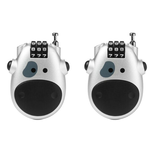 2X Telescopic Coded Lock Cartoon Cow Lock with Retractable Steel Cable Steel Cable Password Lock Accessory