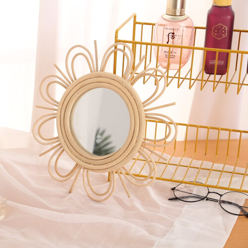 Woven Rattan Dressing Mirror Wall-Mounted 30-inch 1