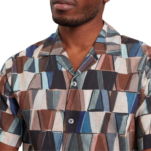 Ted Baker (M, Multicoloured) Ted Baker Mens Geometric Linen Regular Shirt 2