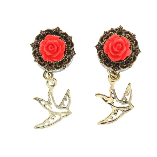 Vintage Sparrow Dangle Ear Tunnels Red 12mm 1