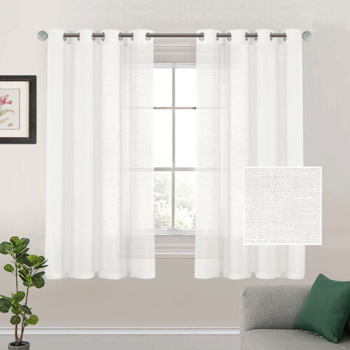 Linen Sheer Curtains Silver 52x63 in 2 Panels 1