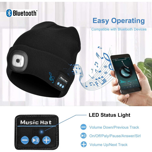 Bonnet Bluetooth avec lumière LED et écouteurs sans fil 1