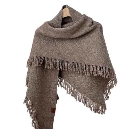 Damen-Wollschal, warm, einfarbig, mit Fransen, Strickschal 2