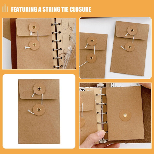 Vintage Kraft Paper Envelopes with String Tie Closure 5 pcs 2