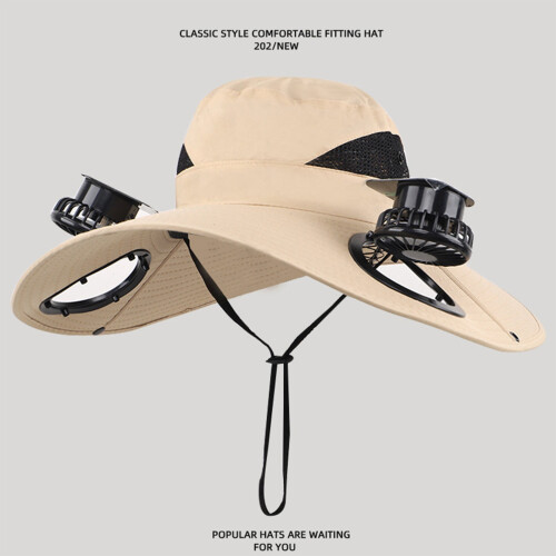 Solar Fan Hat Bred Skygge Khaki2Fans3Speeds 1