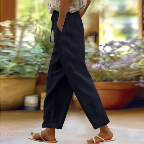 Women's linen pants navy XXL 1