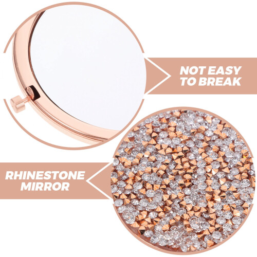 Miroir de maquillage portable ULTNICE avec strass, en ABS, 1 pièce 2