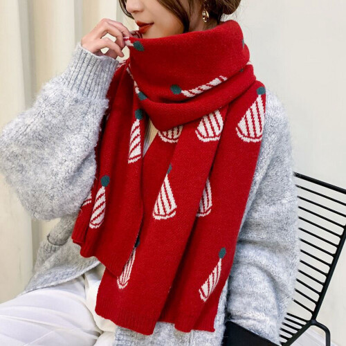 Bufanda de punto roja cálida para otoño e invierno, unisex, 1 pieza 2