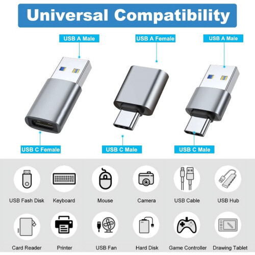 USB-C Adapter Pack 6pcs USB-A to USB-C USB 3.0 1