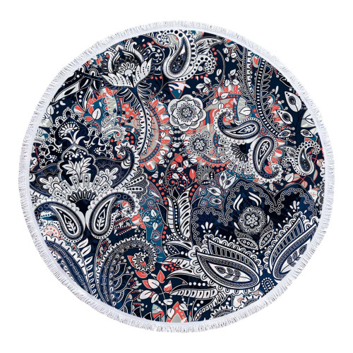 Rond strandhanddoek van microvezel met print, sneldrogend. 1