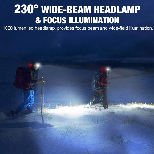 LED-hodelykt 1000Lm 230 bredstråle USB-oppladbar 1