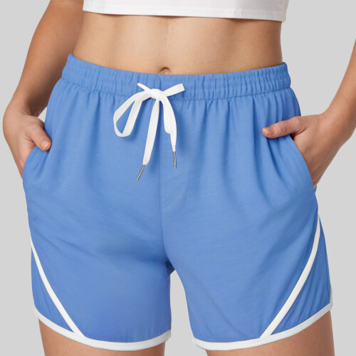 Damshorts i bomull med hög midja och dragsko, sommarshorts 1