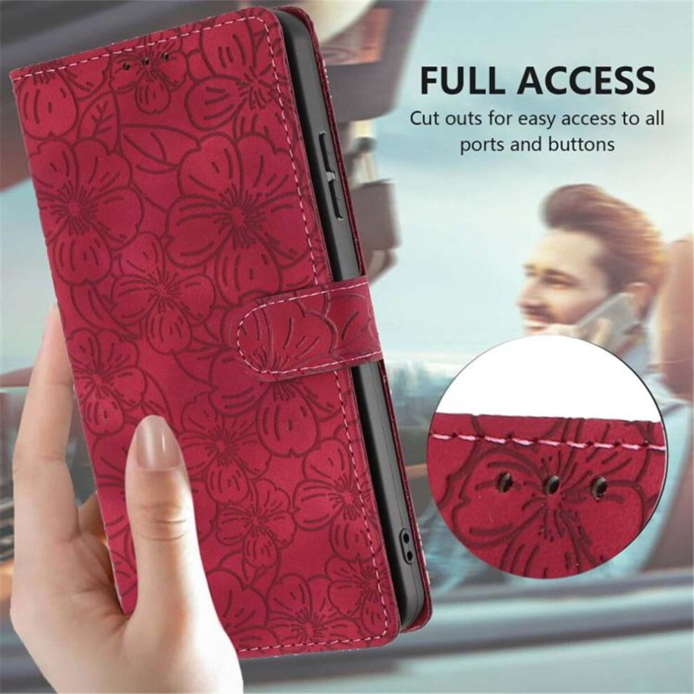 Cherry Blossom Embossed Leather Flip Wallet For Samsung Red 9122141672890