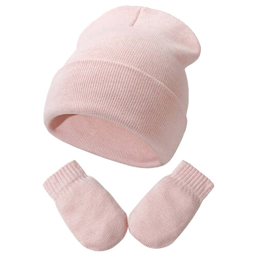Ensemble bonnet et gants d'hiver pour bébé, en maille douce beige 2