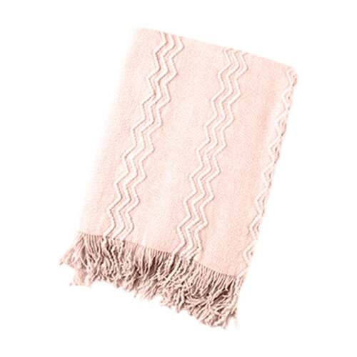 Pink knitted throw blanket boho textured 67x50 inches 1
