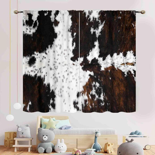 Cow Print Curtains Rustic Brown 2 Panel 84x63 Inch 1