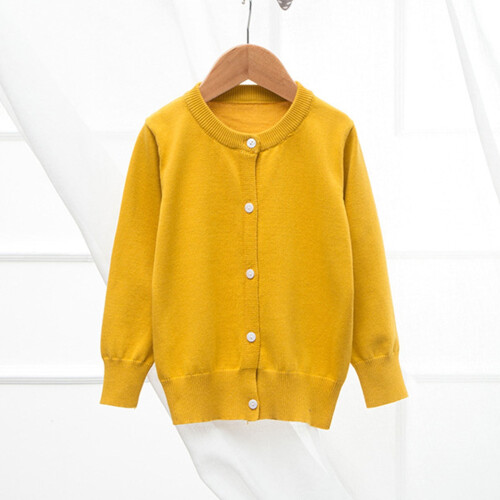 Kids Solid Knit Cardigan Long Sleeve Button-Down Yellow 7-8 1
