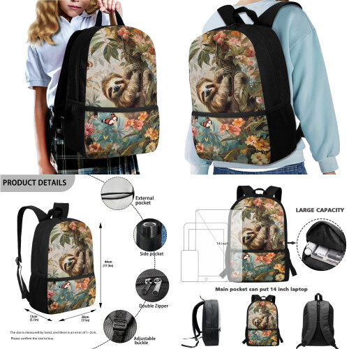 Schulrucksack-Set mit Hibiskusmuster, 4-teilig 1