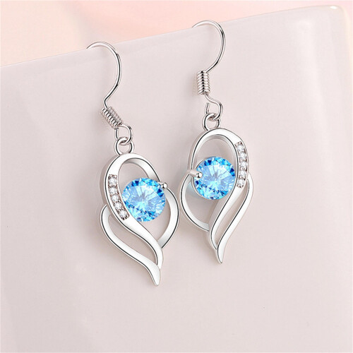 925 Sterling Silver Plumeria Drop Earrings Blue One Size 2