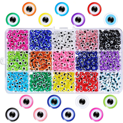 Resin Evil Eye Beads 6mm 15 Colors 450 Pcs 1