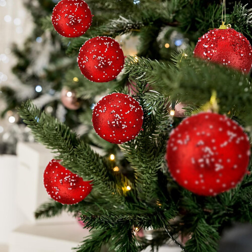 Glitter Sequin Christmas Ball Ornaments Red 12 pcs 2