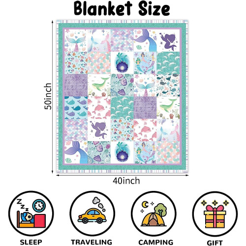 Mermaid Throw Blanket Purple Blue Plush 1 Size 1