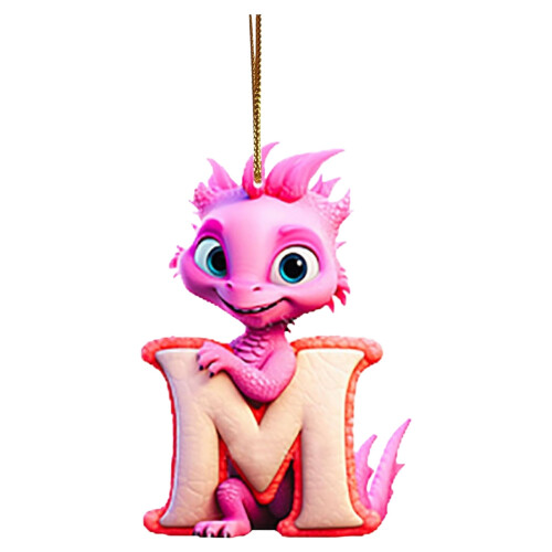 Pink Dinosaur Christmas Ornament Acrylic Initial Pendant 26 1