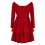 Women's Solid Red Long Sleeve Evening Dress with Deep 5