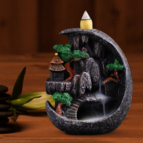 Backflow Incense Burner Resin Black 1Pack 4.6X3.9In 2
