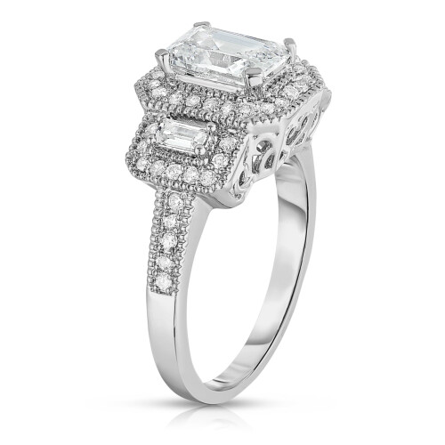 Emerald Cut Cubic Zirconia Ring 18k White Gold Plated Size 2