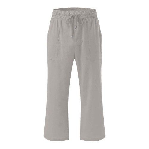 SYMOID Women's Linen Blend Capris with Pockets Gray 5XL 1