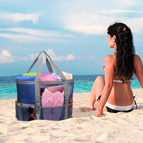 Swimming Beach Bag Mesh Storage Bag Large 9 Pockets 2