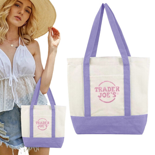 Μίνι τσάντα tote crossbody από καμβά Trader Joe's, μωβ 1