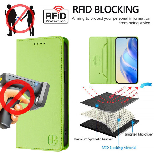 TCL30 Handyhülle aus Leder, Brieftasche, Grasgrün 2