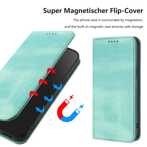 iPhone 16 Plus Brieftaschenhülle aus Leder, magnetisch, stoßfest 2